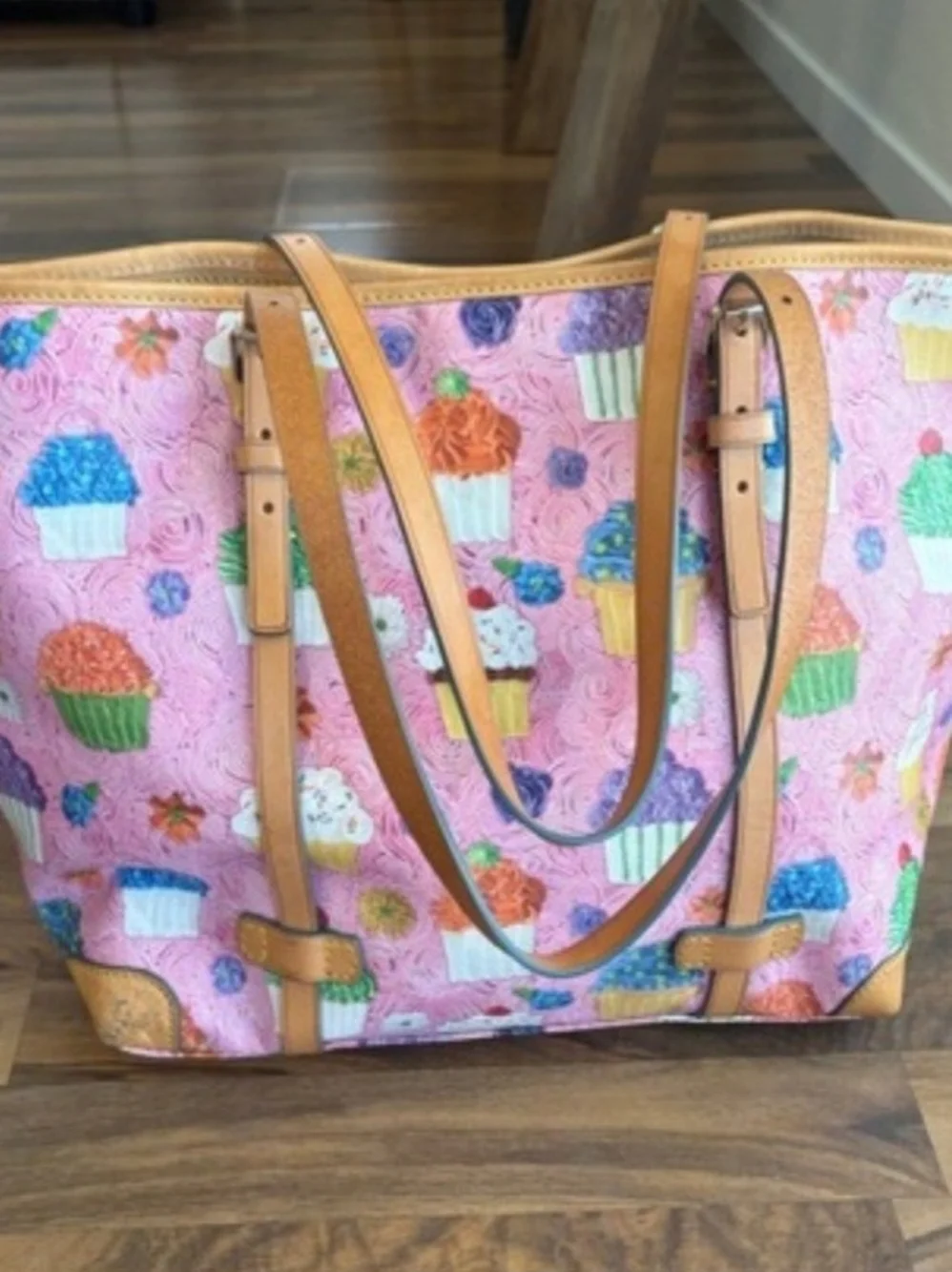 Dooney & Bourke Pink Cupcake Print Leather-Trim Tote